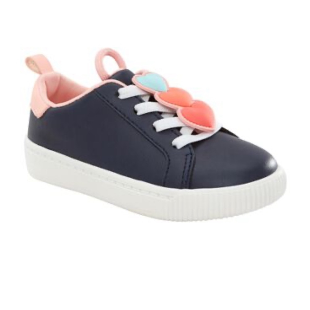 Carter’s Toddler Faux Leather Pull On Heart Sneakers Navy Blue Base 🩵🩷🧡 Pull